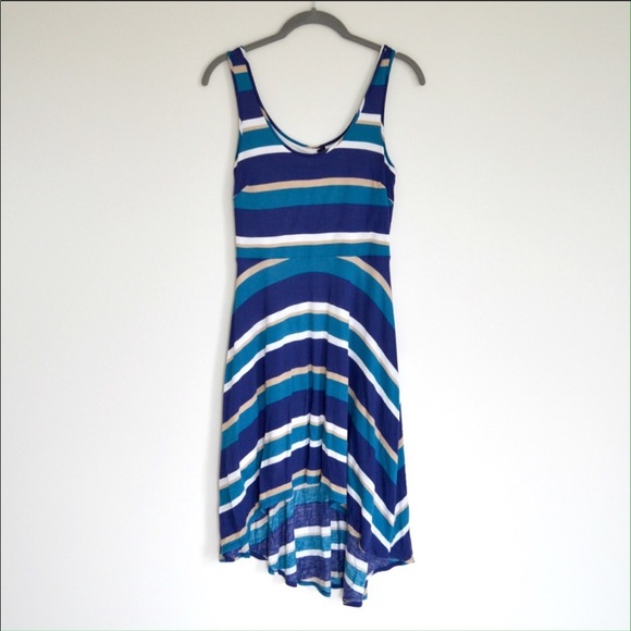 BEBE High Low Blue Striped Sleeveless Dress - Picture 1 of 5